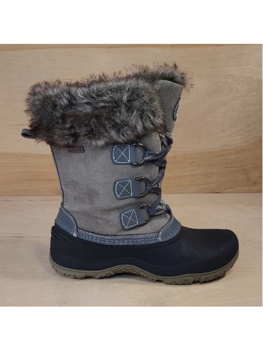 Khombu Slope Waterproof Womens Boots In Grey And Black With Faux Fur Size 7 W